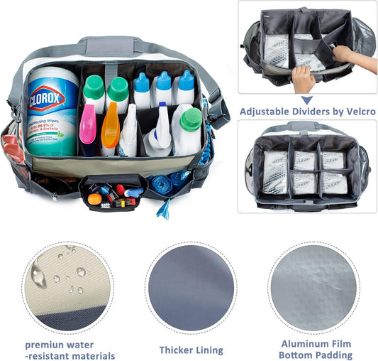 Large Cleaning Supplies Organizer-Cleaning Caddy Organizer With Handles & Shoulder Strap-Cleaning Bags for Cleaning Suppliers-Housekeepers Wearable Cleaning Tote Upgraded