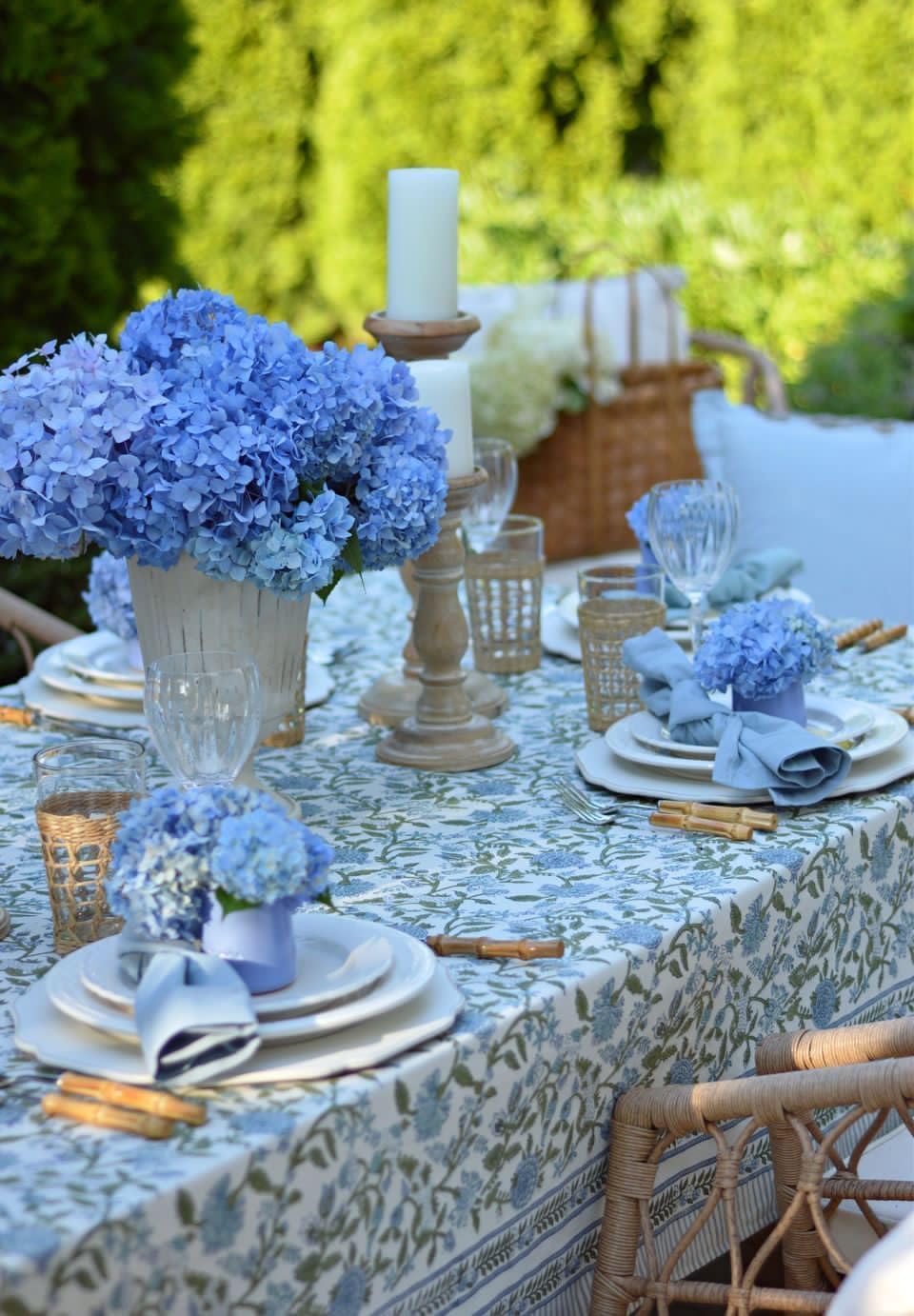 ATOSII Mahoka Blue 100% Cotton Rectangle Summer Tablecloth, Handblock Floral Linen Table Cloth for Kitchen Dining Table I Parties Weddings Outdoors Home Decor 72 X 120 Inches I 10 Seater
