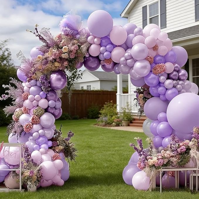 Purple Balloon Arch Kit Double Stuffed Lavender Lilac Balloons Pearl Purple Latex Balloon Garland Kit for Wildflower Baby Shower Bridal Wedding Butterfly Mother's Day Party Decorations