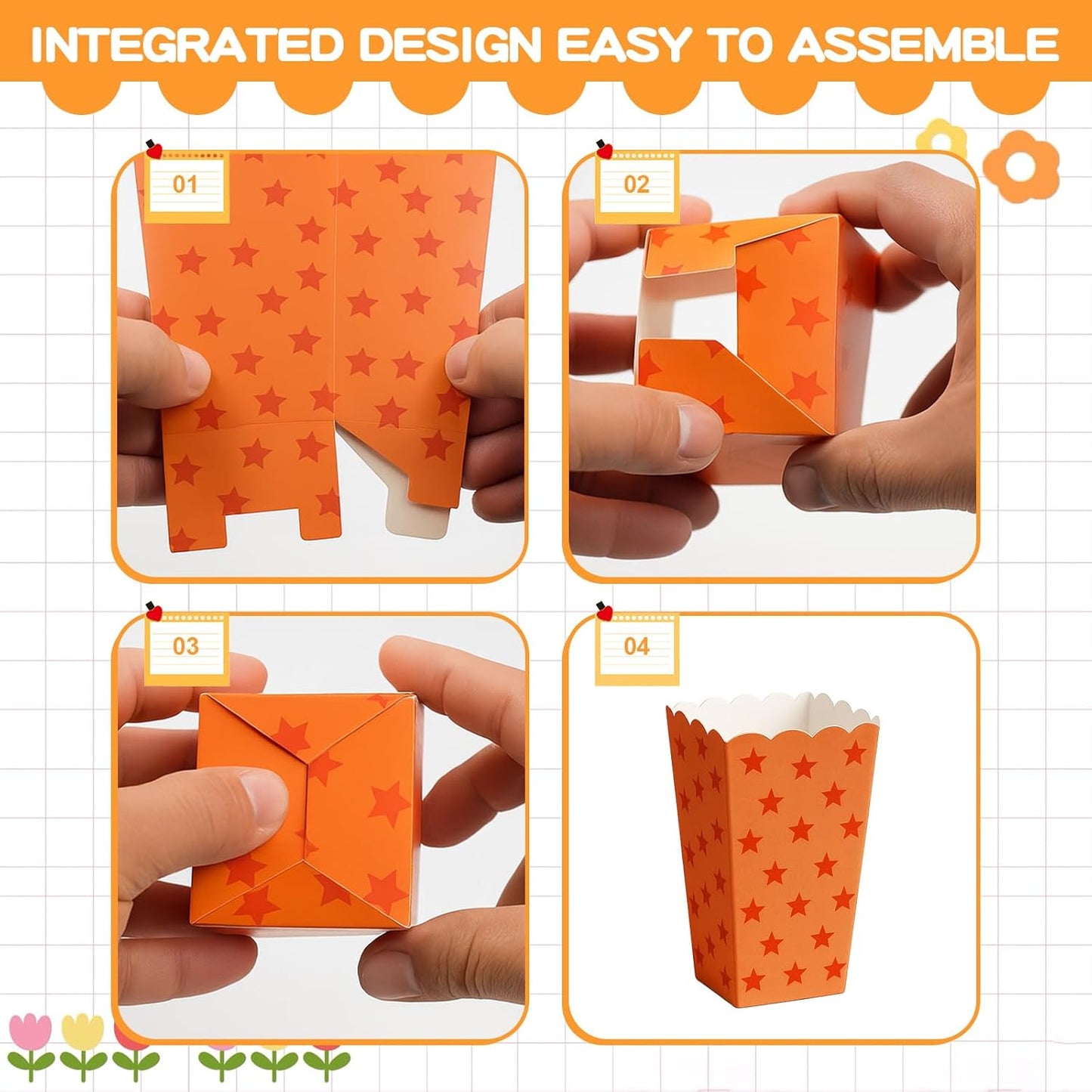 24Pcs Party Paper Popcorn Box,Mini Disposable Popcorn Cup Anime Pattern Popcorn Carton,Snack Candy Fries Container,Apply To Weddings,Movie Night,Birthdays, And Graduation Parties(yellow)