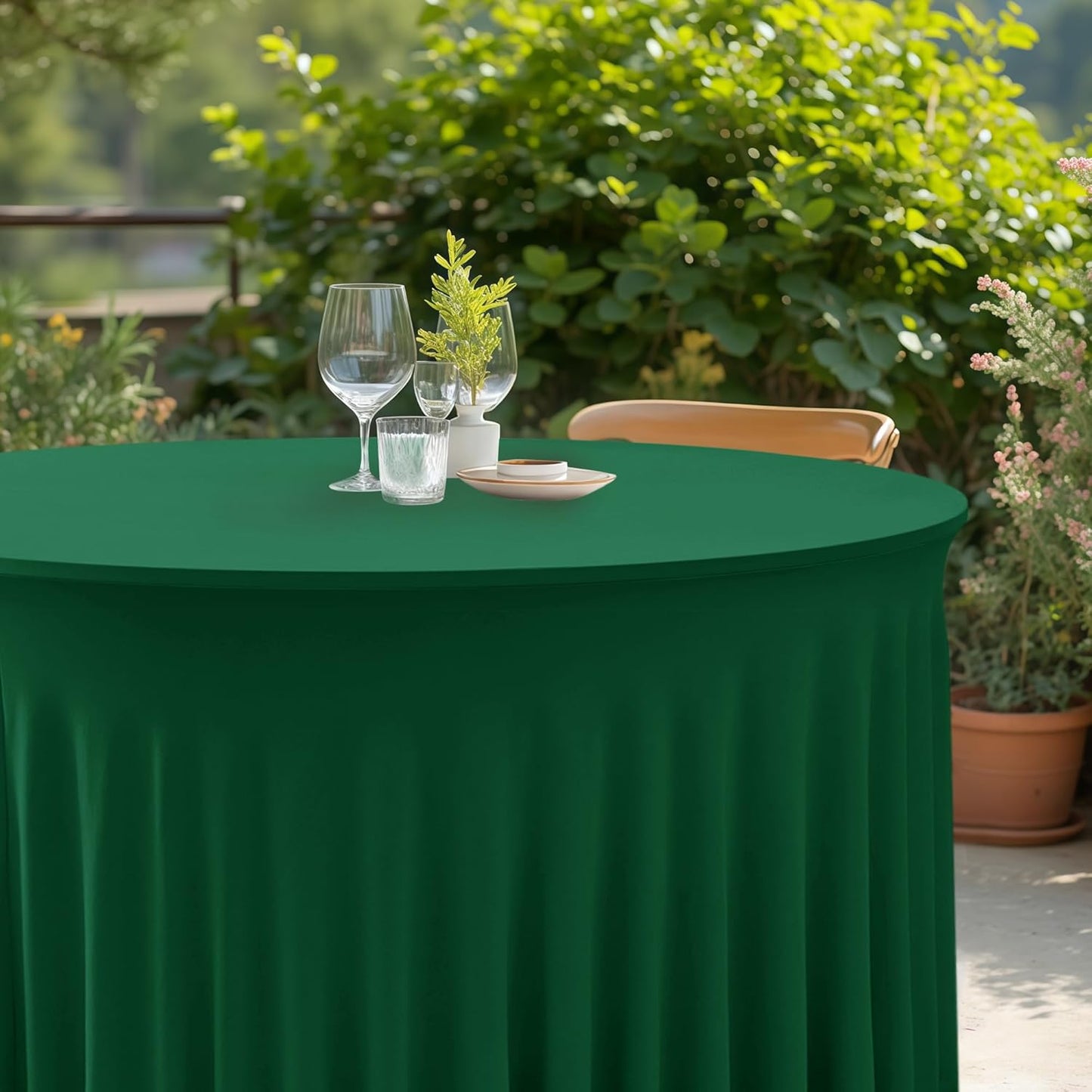 HolidayIdeas 6 Pack Hunter Green Spandex Table Skirts for 60 Inch Round Tables, Fitted Covers for Christmas Receptions