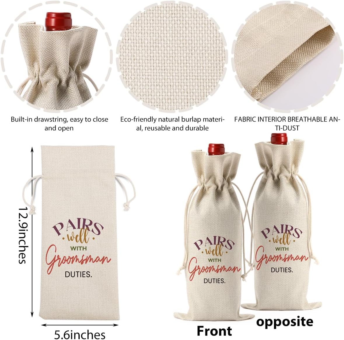 FBCCZEY Groomsmen Proposal Wine Bag - Best Man and Wedding Engagement Gifts for Groomsmen - Pairs Well With Groomsman Duties Wine Bottle Bags