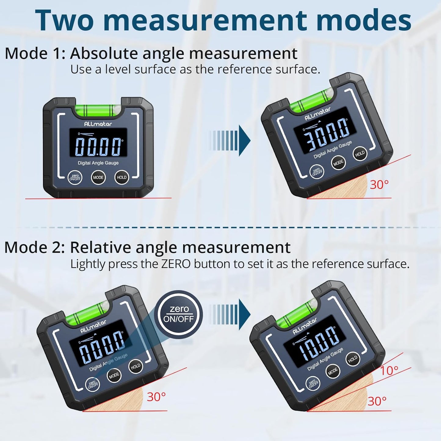 0-360°(4 * 90°) Digital Angle Finder Level Magnetic Electronic Gauge Inclinometer Protractor Tool with Bubble Level and Magnetic Base LCD Backlight For Construction Carpenter Craftsman Home