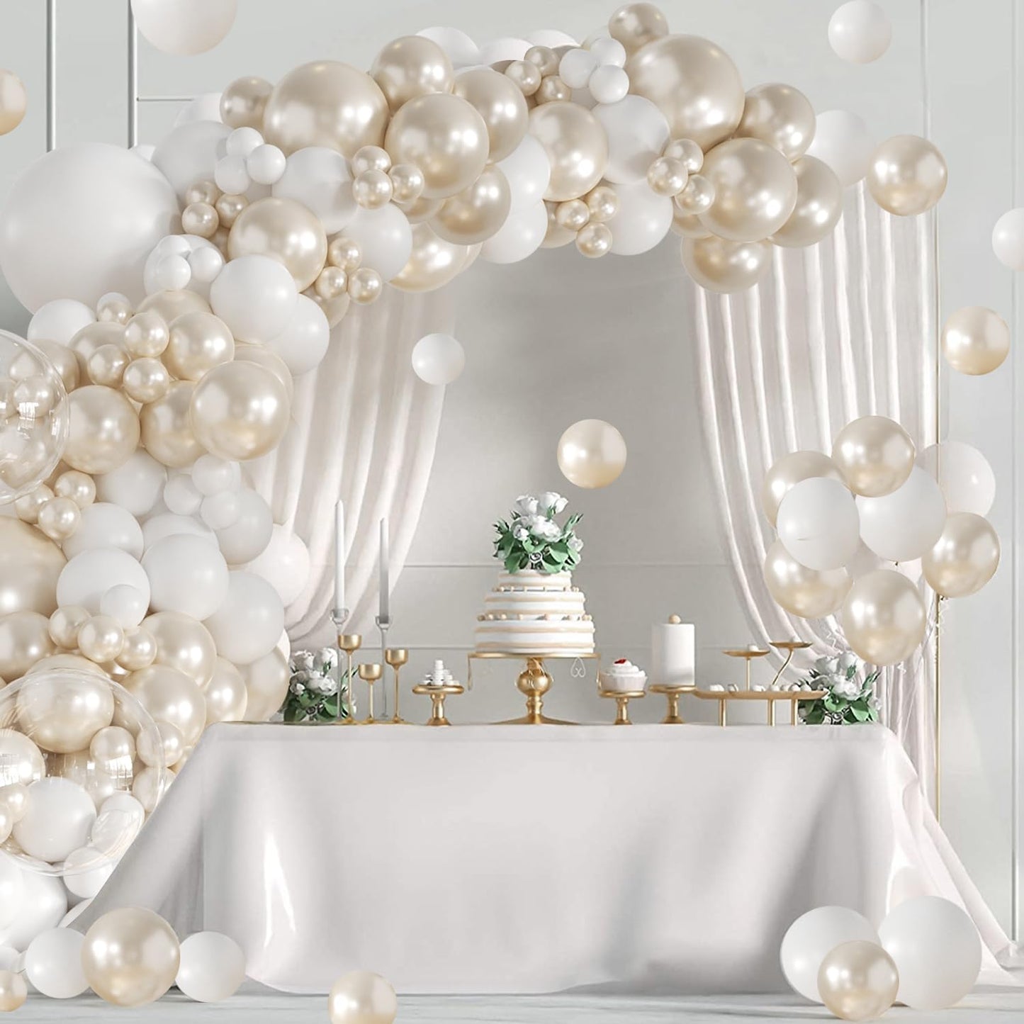 Pearl White Balloon Arch Kit 101Pcs Double Stuffed Pearl Balloons Garland Arch Kit Including Pearl White Clear Balloons for Wedding Bridal Shower Engagement Baby Shower Birthday Party Decorations