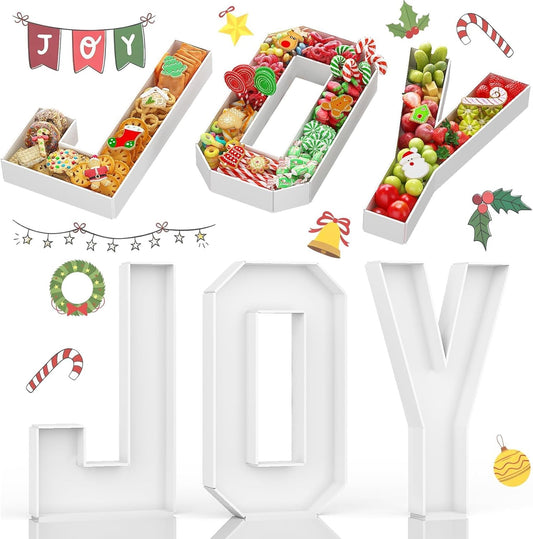 JOY Letters for Christmas Party Decorations, 13.7 Inch Charcuterie Cardboard Letters Fillable Paper Mache Letter Trays for Cookies Candy Cake Food Display Letter Box for Xmas New Year Holiday Party