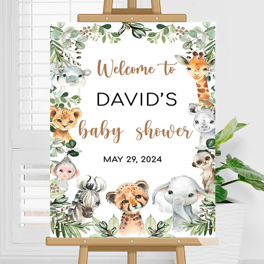 Custom Safari Baby Shower Welcome Sign, Safari Animals Baby Shower Signs, Welcome Sign To Baby Shower Party, Jungle Animals Zoo Welcome Sign, Safari Baby Shower Sign Decor
