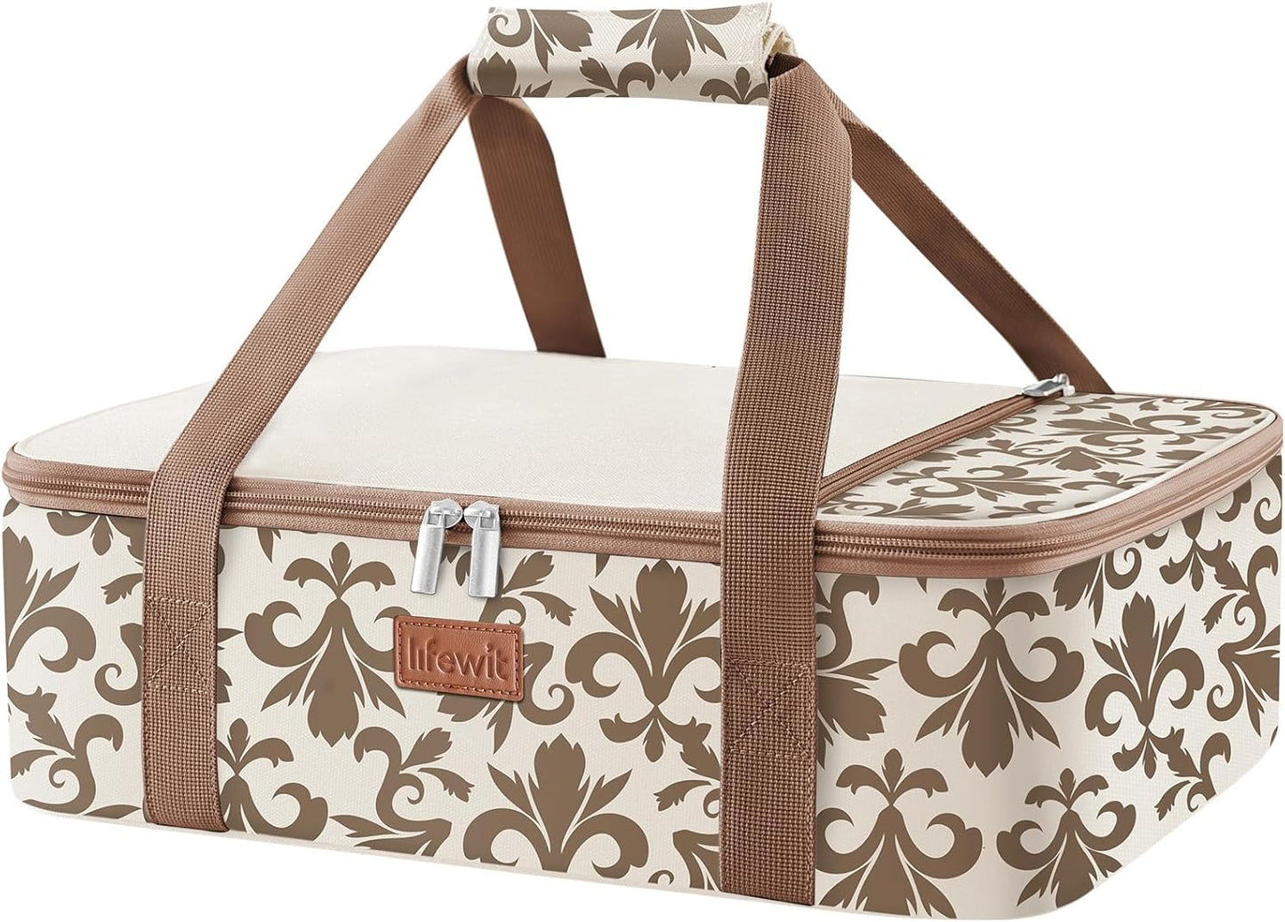 Lifewit Casserole Carrier for Hot or Cold Food, Insulated Casserole Baking Dish Bag Food Carrier, Lasagna Holder for Potluck/Parties/Picnic/Cookouts, Fits 9"x13" Baking Dish, Cream