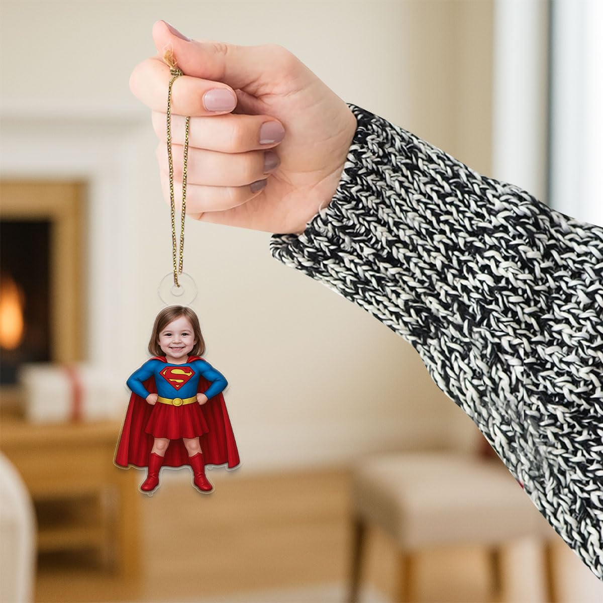 Custom Photo Baby Girl Superman Ornament, Personalized Superhero Christmas Ornament, Baby’s First Christmas Gift Acrylic Ornament – Personalized Christmas Tree Decoration, Custom