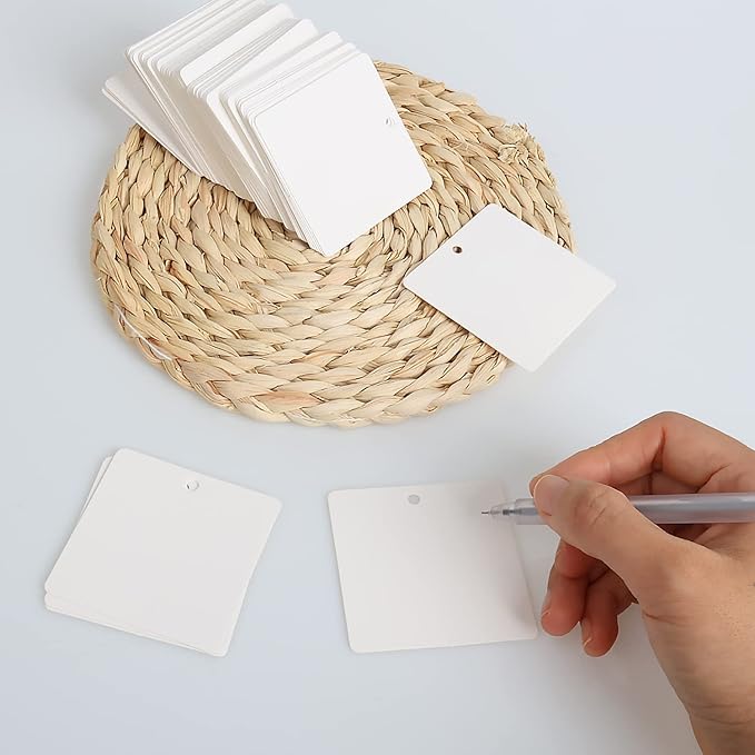 Gift Tags,200 Pcs Paper Tags with Strings, Blank Hang Tags for DIY Arts and Crafts Wedding Holiday Present(White)