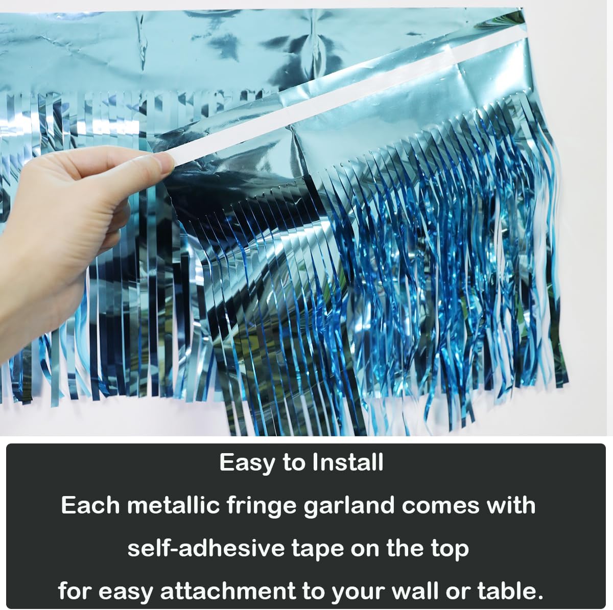 3 Pack Total 30 Feet Foil Fringe Garland Light Blue Metallic Wall Hanging Drapes Tassel Skirting Teal Tinsel Streamers for Parade Float Trailer Mardi Gras Party Birthday Wedding (Turquoise)