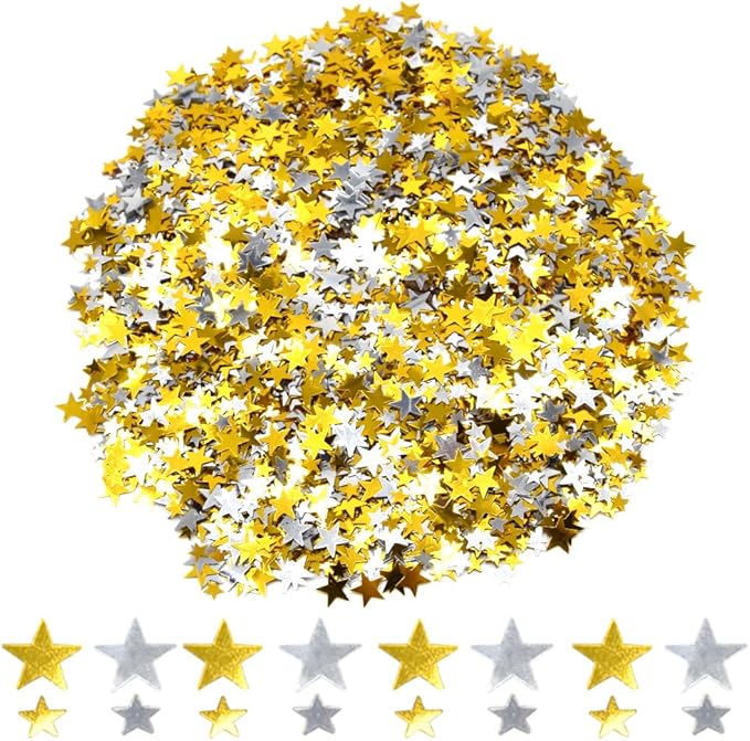Ruidee 60g Star Confetti Metallic Foil Stars Table Confetti Metallic Foil Stars Sequin for Halloween Birthday Wedding Festival Party DIY(Gold/Silver)