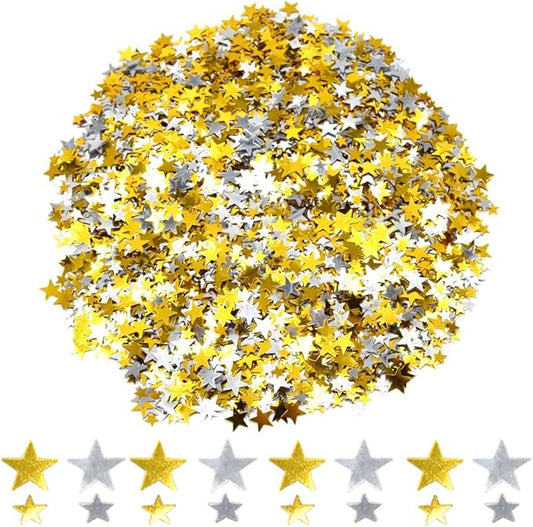 Ruidee 60g Star Confetti Metallic Foil Stars Table Confetti Metallic Foil Stars Sequin for Halloween Birthday Wedding Festival Party DIY(Gold/Silver)