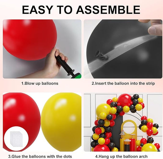 YMSZ Red Black Yellow Balloons Arch Kit, 134Pcs Red and Yellow Latex Balloons for Birthday, Baby Shower, Graduation Party Decorations