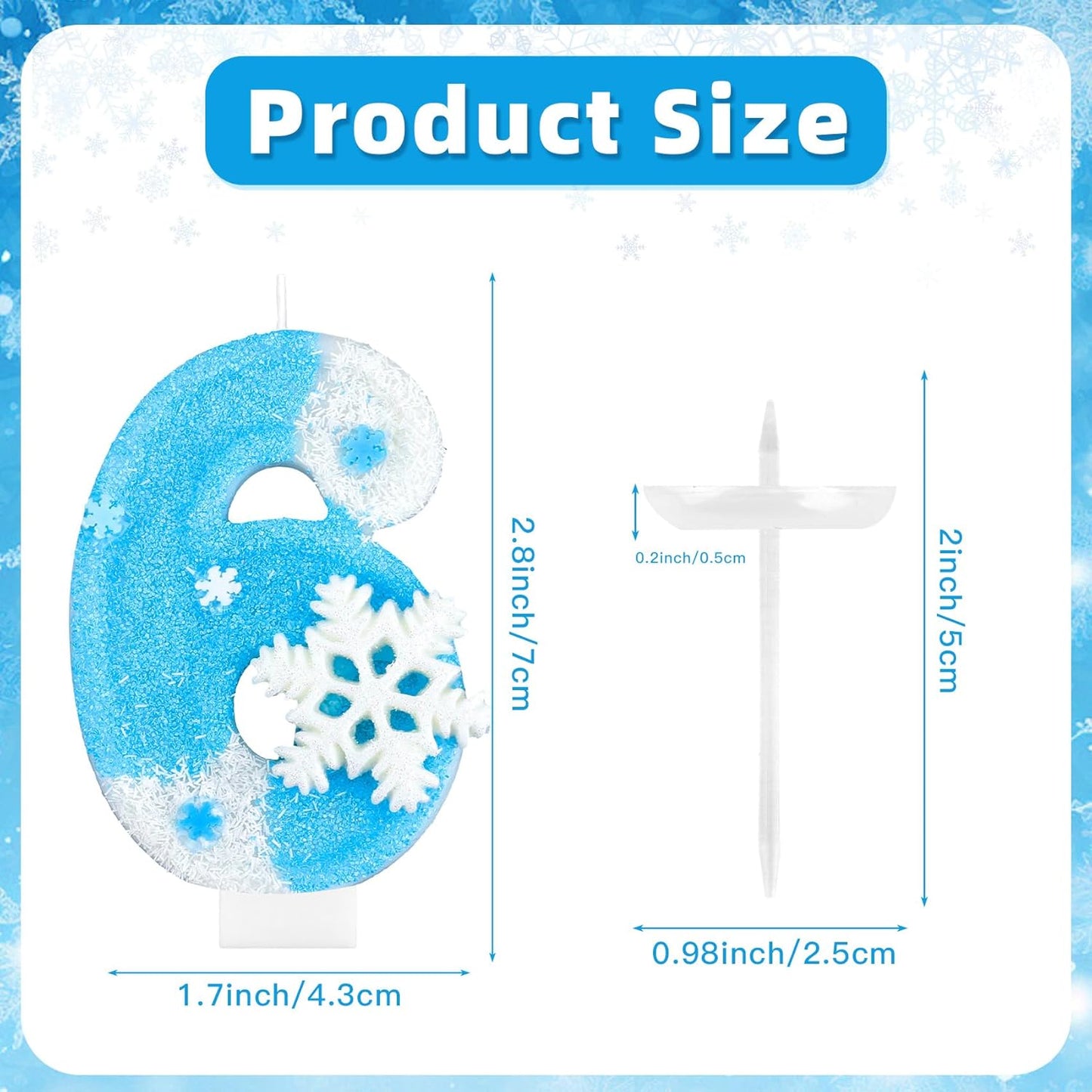 Frozen Birthday Party Decorations, Number 6 Birthday Candle, Frozen Birthday Party Favors, Happy Birthday Candle for Cake, Blue Snowflake Cake Topper Decoration for 6th 6 Year Old Party Favor Supplies