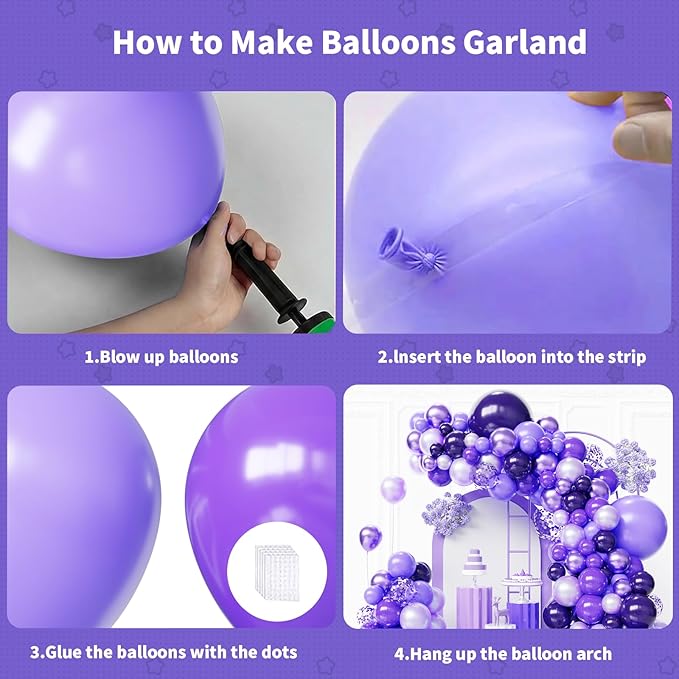 Light Purple Balloons Arch Kit,130pcs Pastel Purple Balloon Garland,18 12 10 5 Inch Dark Purple Latex Balloons for Birthday Wedding Baby Shower Purple Theme Party Decorations