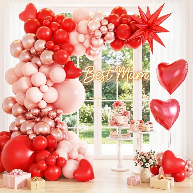 KARLURE Pink Red Balloon Garland Arch Kit with Heart Balloons for Mother Day Decorations Baby Shower Bridal Shower Wedding Proposal Party Birthday Party Galentines Party Special Night Decorations