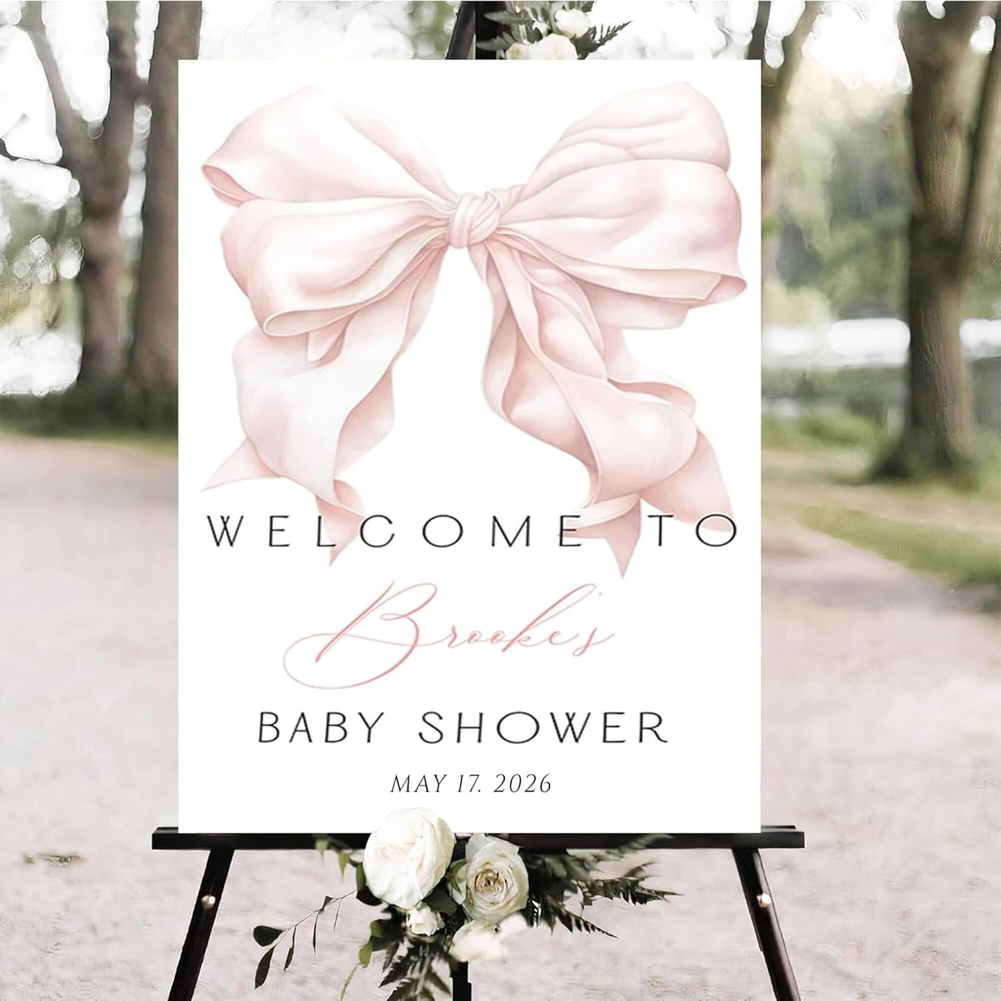 Personalized Pink Bow Baby Shower Welcome Sign, Custom Minimalist Bow Baby Girl Party Sign, Baby's Shower Gifts, Birthday Gifts, Gender Reveal Decorations, Newborn Announcement Party Supplies - 07