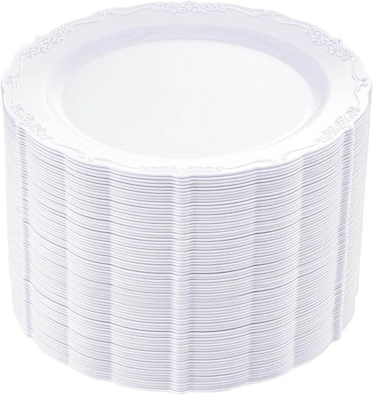 DaYammi 60PCS White Plastic Plates, Heavy Duty White Disposable Plates Premium 10inch Dinner Plates Hard Plastic Plates Disposable for Party Wedding Bridal Shower