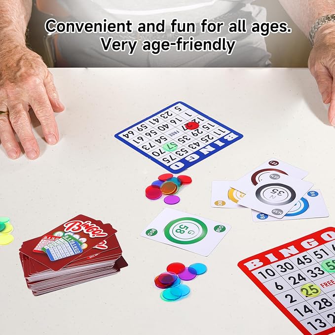 GSE Games & Sports Expert Complete Calling Bingo Game Set with 100 Bingo Cards, 1,000 Colorful Bingo Chips & Bingo Calling Cards for Parties, Large Groups, Bingo Game Nights