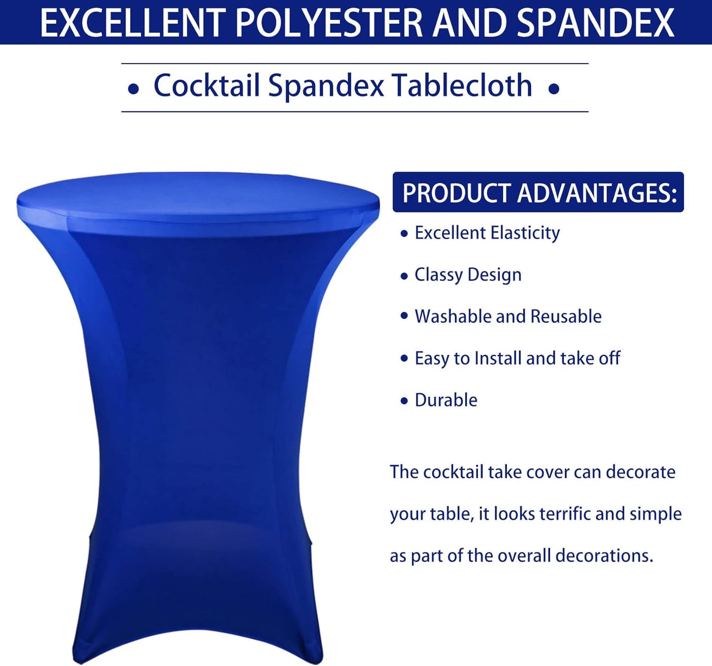 6 Pack Cocktail Spandex Tablecloth 32"x43" Royal Blue Stretch Square Corners Cocktail Table Cover Fitted High Top Round Table for Bar Wedding Birthday Party Banquet
