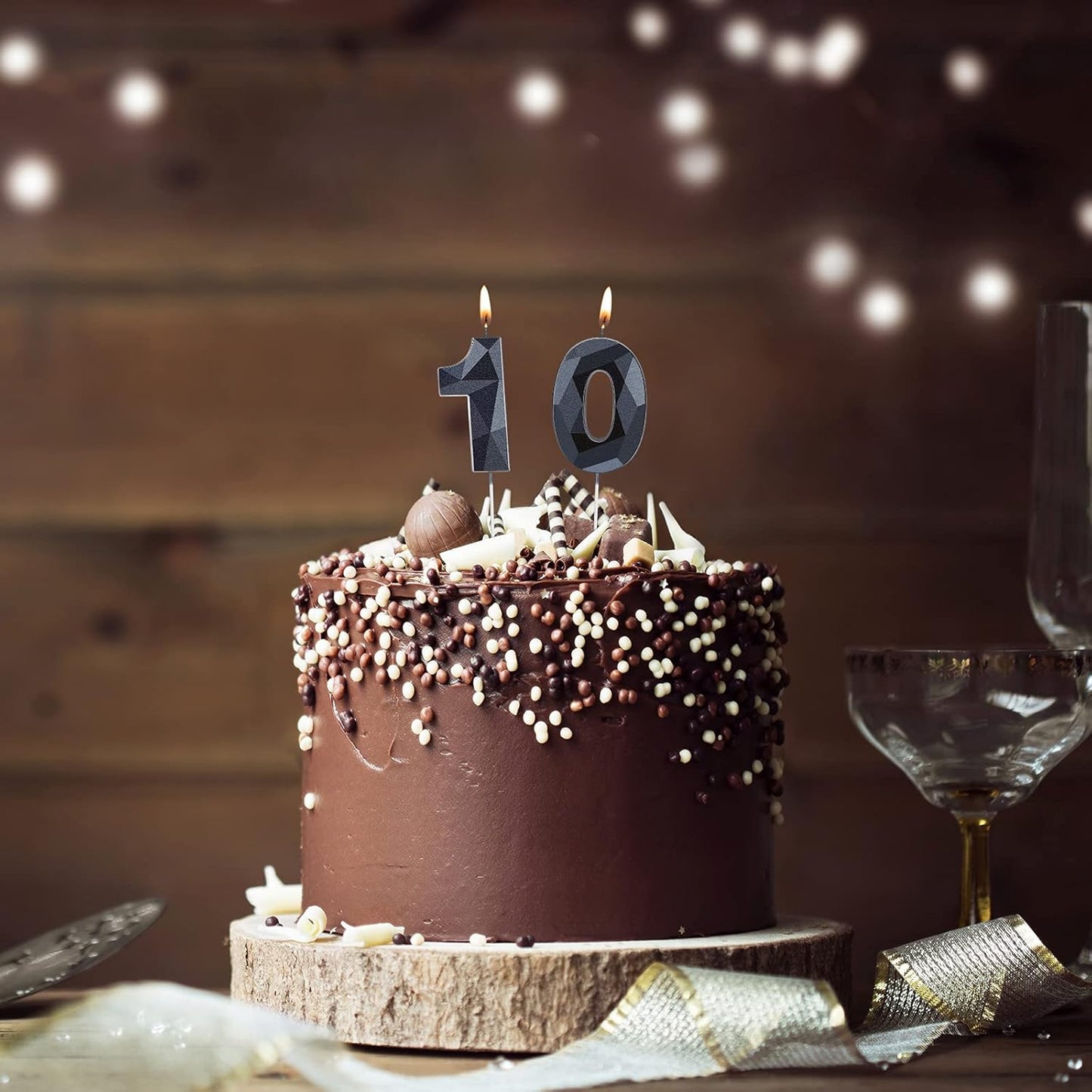 Nuanchu 10th Birthday Candles 3D Diamond Shape Number Candles Numeral Birthday Cake Topper Ten Years Old Cake Topper for Family Baking Theme Party Decoration Supplies (Black)