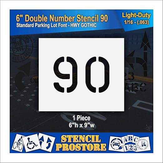 Pavement, Curb, and WheelStop Stencils - 6 inch Double Number Stencil - (90) - 6" x 9" x 1/16" (63 mil) - Light-Duty