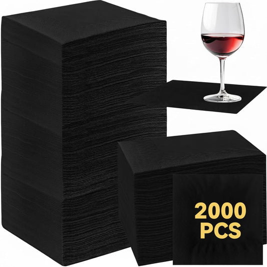 Henoyso 2000 Pack Black Cocktail Napkins Bulk, 9.8'' x 9.8'' 2 Ply Disposable 100% Bamboo Paper Napkins for Wedding Bar Party Birthday Dinner Beverage Holiday Elegant Restaurant Event