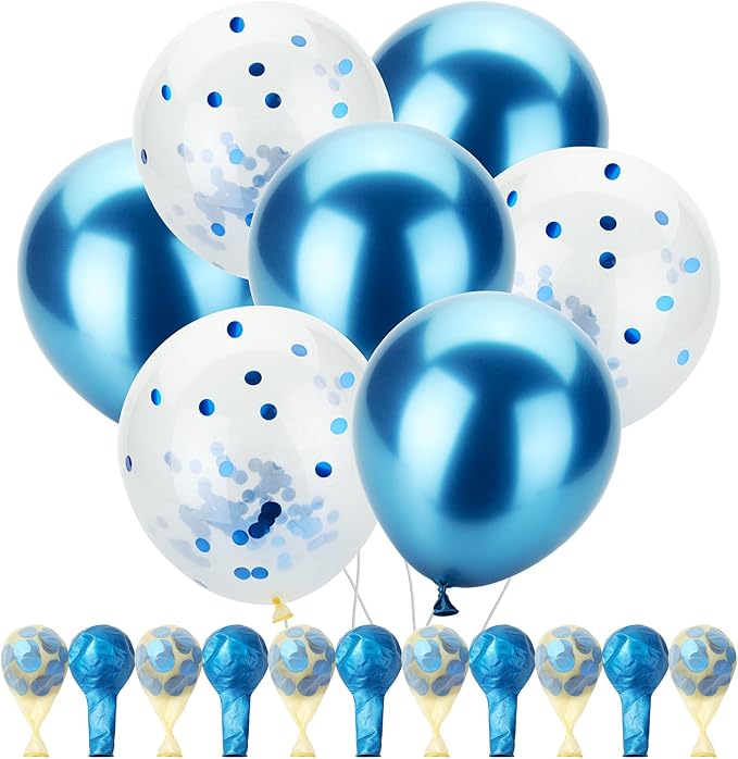 Mr. Pen- Metallic Balloons, 12 Inch, 54 Pack, Metallic Blue Balloons & Confetti for Birthday Party