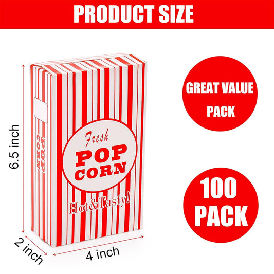 Bekith 100 Pack Paper Popcorn Boxes, Close-Top Popcorn Containers Cups Bucket for Movie Party and Theater Night