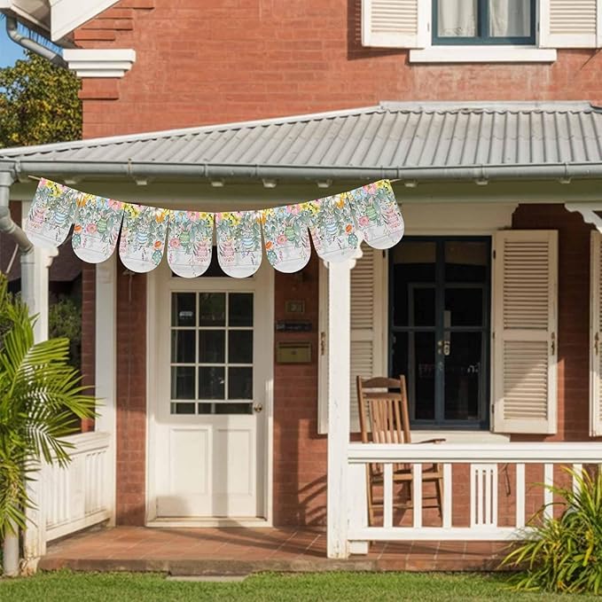 Easter Banner 4Pcs Indoor Outdoor Hanging Banner Flag Spring Eggs Eucalyptus Leaves Wooden Grain Sign for Fireplace Mantel Decorative Bunting Garland Valance for Shop Door Mantle Home Decor 7.9"x11.8"