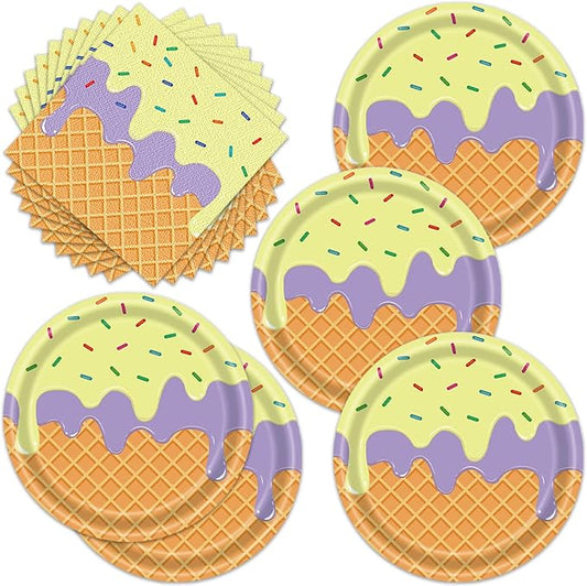 40pcs Ice Cream Birthday Party Decorations Plates and Napkins Ice Cream Theme Tableware Set for Boys Girls Baby Shower Serve 20 Guests