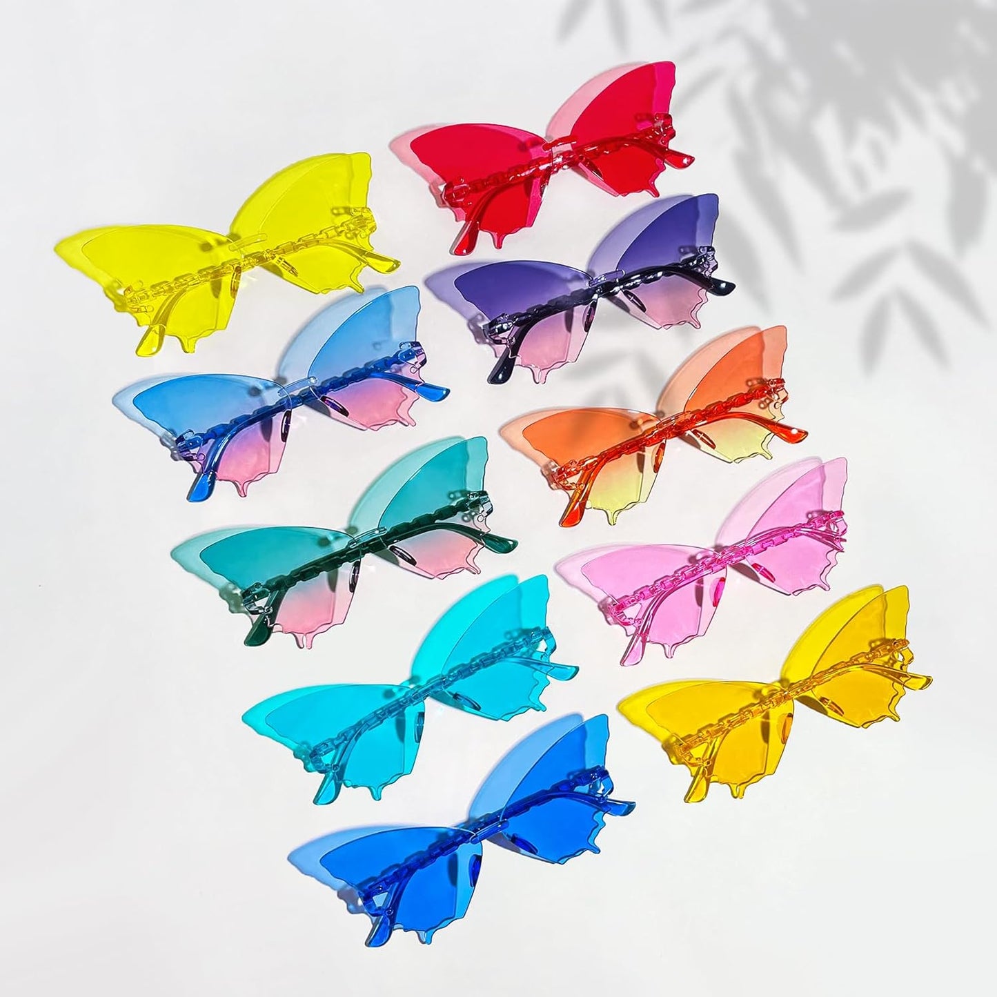 10/20 Pack Star/Heart Shape/Round/Butterfly/Cat Eye/Rectangle/Fire Rimless Tinted Party Sunglasses Color Glasses