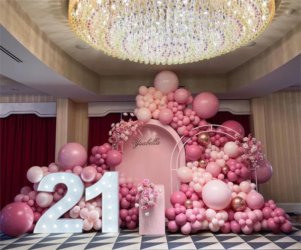 62Pcs12Inch Pink White Metallic Champagne Gold Balloons Arch Kit, Pink and RoseGold Confetti Party Balloons with Ribbons for Birthday, Wedding, Baby Shower, Graduation Decorations