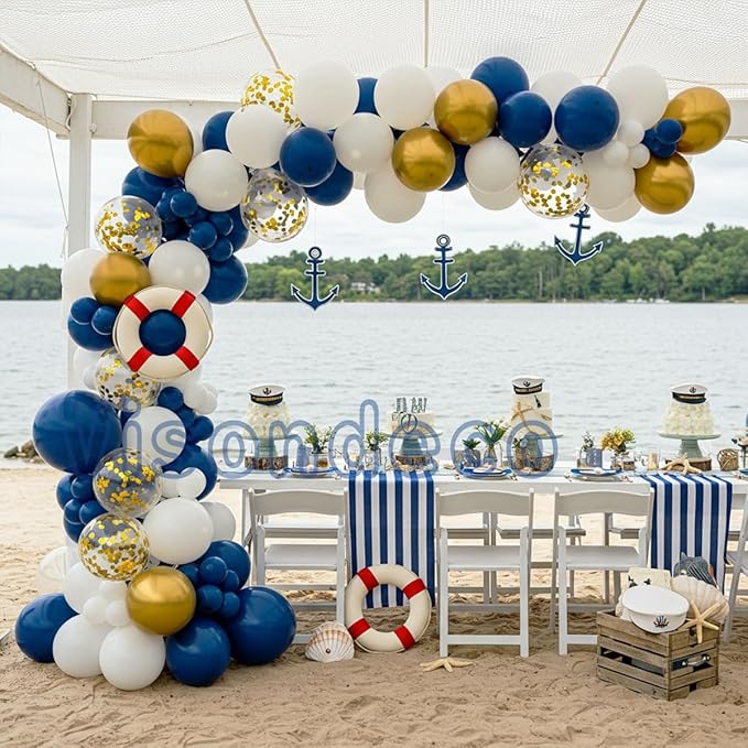 Navy Blue Balloon Garland Kit - 102pcs Blue and White Balloons with Gold and Star Foil Balloons - Party Decoration Arch for Graduation 2026 Birthday Baby Shower