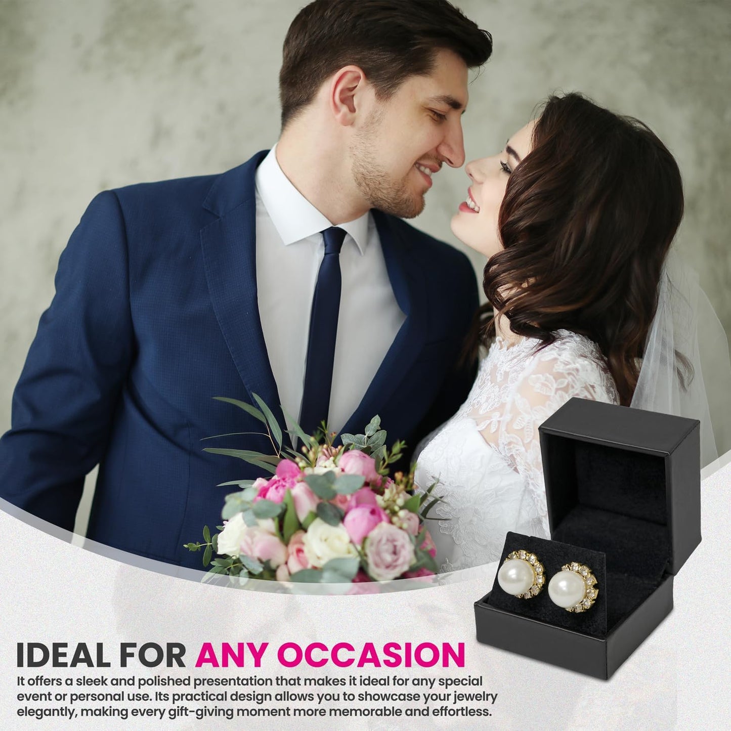 Novel Box Black Jewelry Box for Earrings 2.37x2.37x1.87 Inches - Earring Gift Box for Proposal Wedding Engagement - Faux Leatherette Jewelry Display Box - Gift Presentation Boxes for Earrings