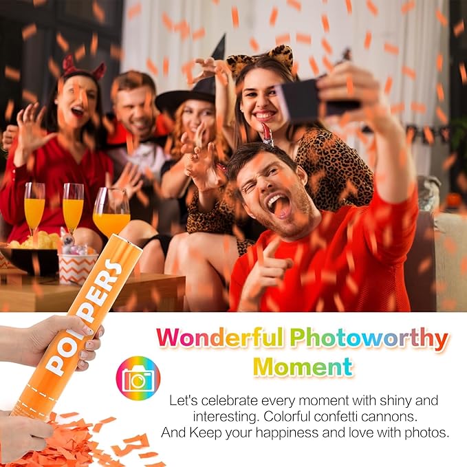 Confetti Cannon 12Pack Orange Party Popper Shooters 12 Inch Confftti Poppers for Wedding Birthday Graduation Christmas New Year Eve Party Supply Launches 20-25ft