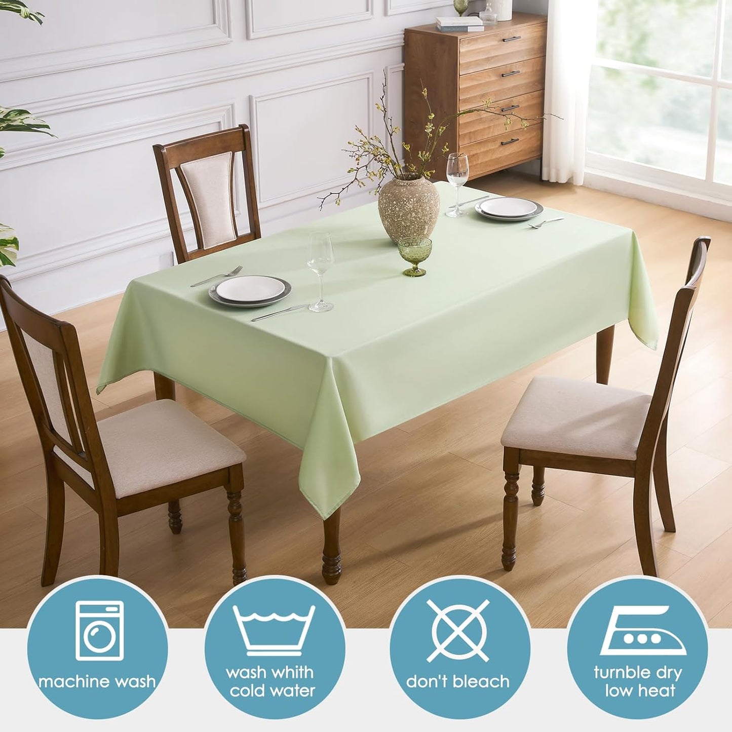 VidaFete Tablecloth 2 Pack 60 * 102inch Rectangle Table Cloth Polyester, Stain Wrinkle Resistant Polyester Dining Table Cover for Kitchen Dinning Party Wedding Tabletop Buffet Decoration(Sagegreen)