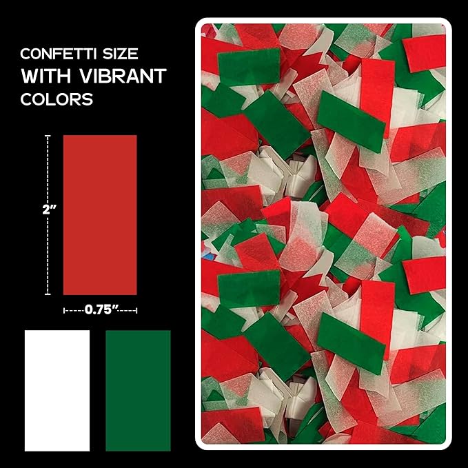 Ultimate Confetti - Red, White & Green Biodegradable Confetti - Rectangular Flame-Resistant and Slow-Falling Tissue Paper Confetti for Cannon and Launcher use – Best for Celebrations - 1 lb, 16 oz