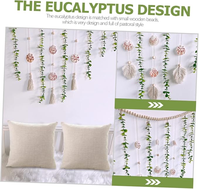 Wooden Bead Fake Vines Garland with Eucalyptus Leaves Shells Lightweight Wall Hanging Decor for Bedroom Living Party Versatile Home Decoration