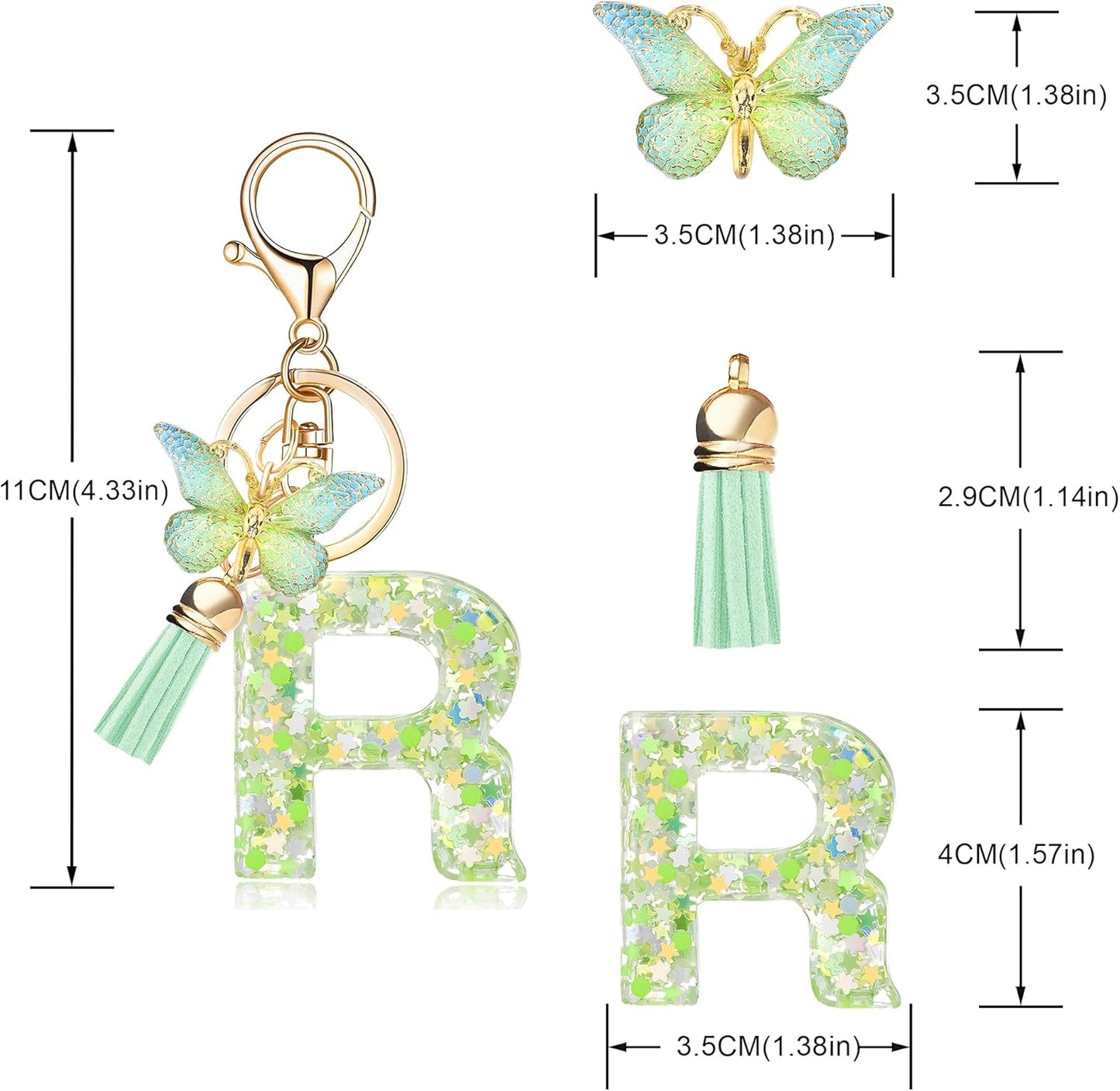Fashion Alphabet Initial Letter Keychain Tassel Butterfly Pendant Key Ring for Purse Handbags Women Girl
