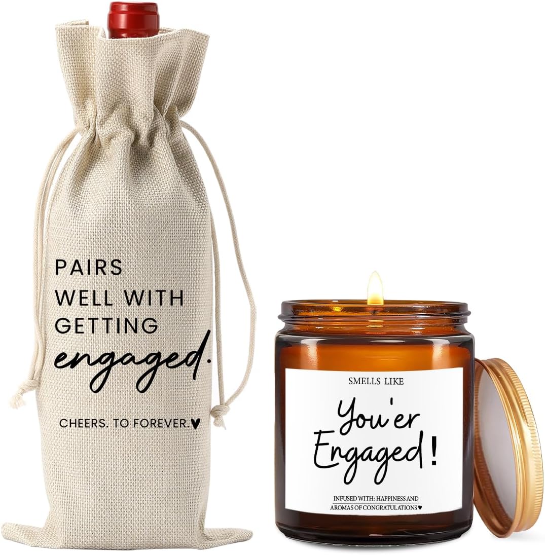 Engagement Gifts for Couples Her Engagement Party Decorations Gift for Couple Wine Bag Scented Candles Set Pairs Well with Getting Engaged Gifts Wine Bottle Bag Smell Like You're Engaged