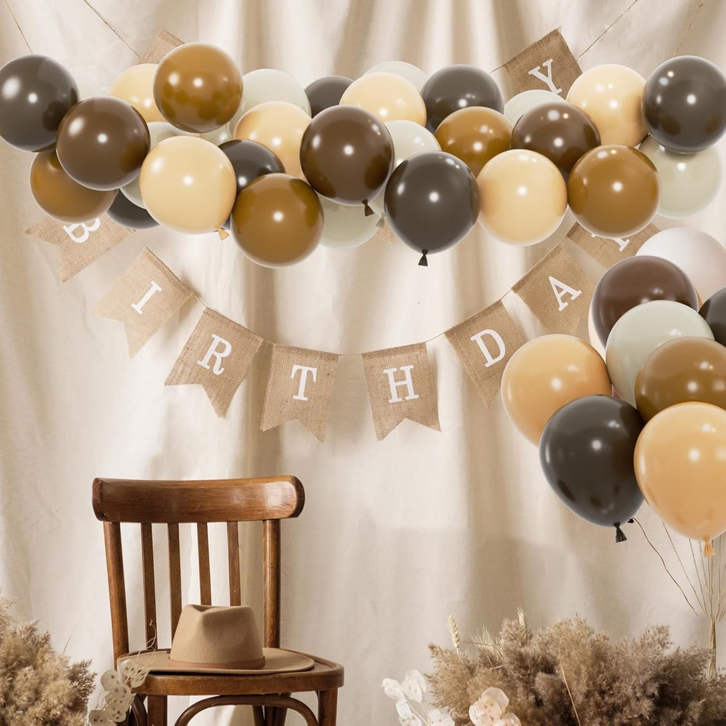 50pcs Brown Balloons, 12inch Dark Brown Latex Neutral Balloons for Birthday Party BOHO Wedding Bear Baby Shower Decoration (With Ribbon & Glue)