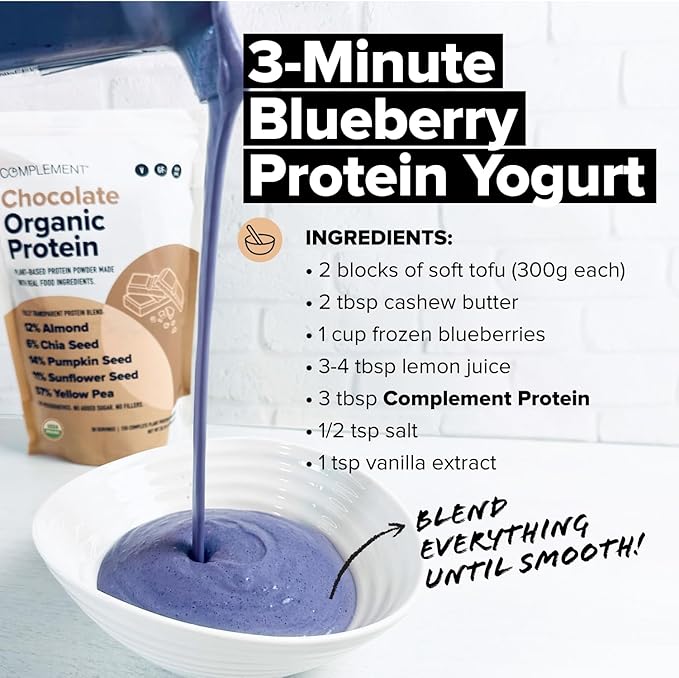 Complement Organic Chocolate Vegan Protein Powder (15 Servings) Low Carb, Low Calorie, Sugar Free, Soy Free, Non-GMO, Non Dairy - Yellow Pea, Pumpkin Seed - 15g Plant Based Protein Powder