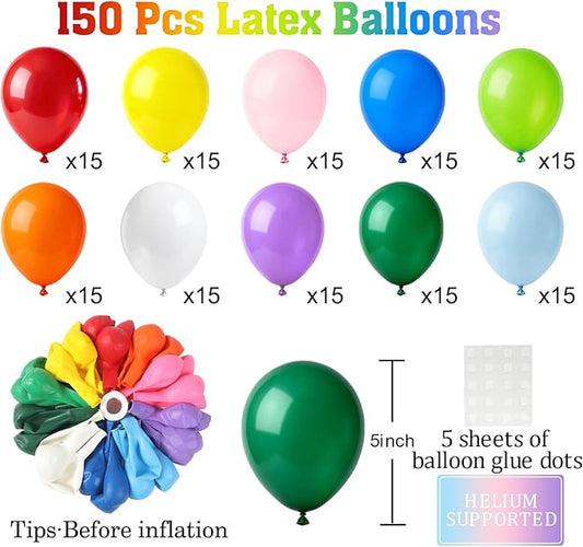 Patimate Balloons Assorted Colors 150 Pack 5 Inch Colorful Rainbow Round Bright Latex Balloons for Birthday Bridal Shower Baby Shower Anniversary Wedding Party Decorations Arch Garland