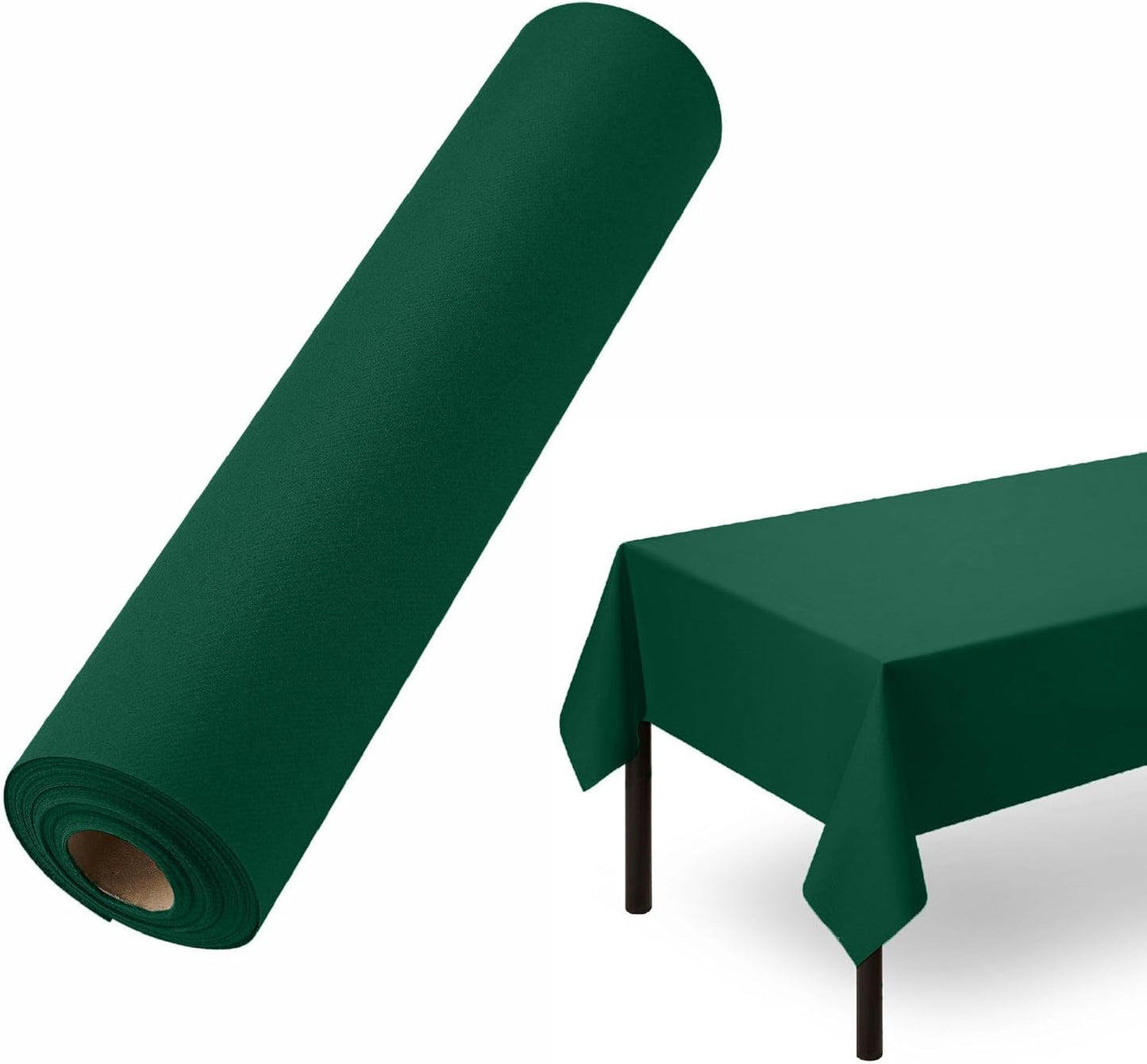 Disposable Tablecloth for Rectangle Table, Linen-Like Green Paper Tablecover for Christmas, Dining Table, Party, Wedding Or Event, 55" W x 80 ft L