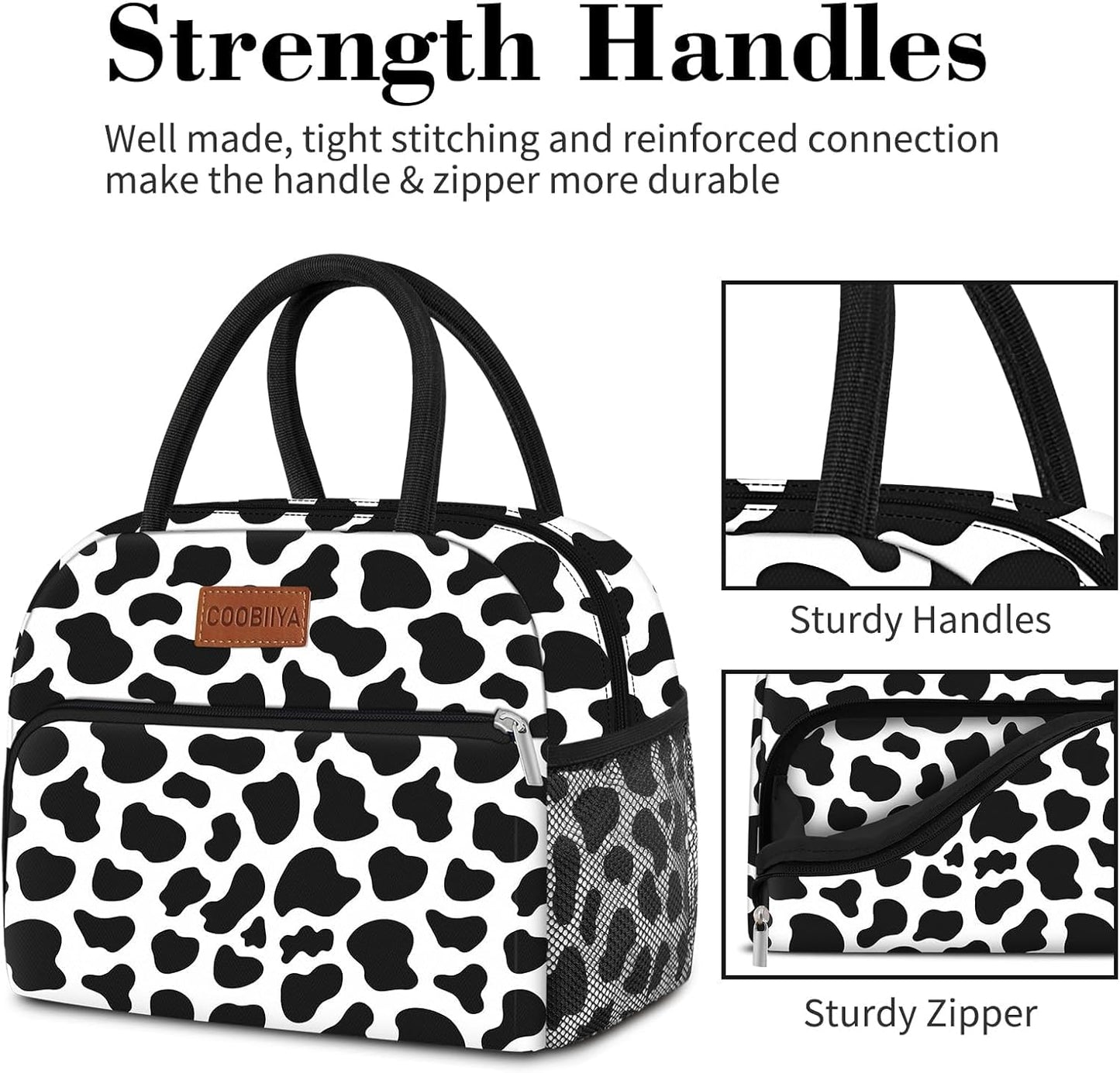 Coobiiya Lunch Bag for Women and Men - Cow, Aluminum, 10.8" x 6.3" x 8.85" - Spacious, Lightweight, and Durable