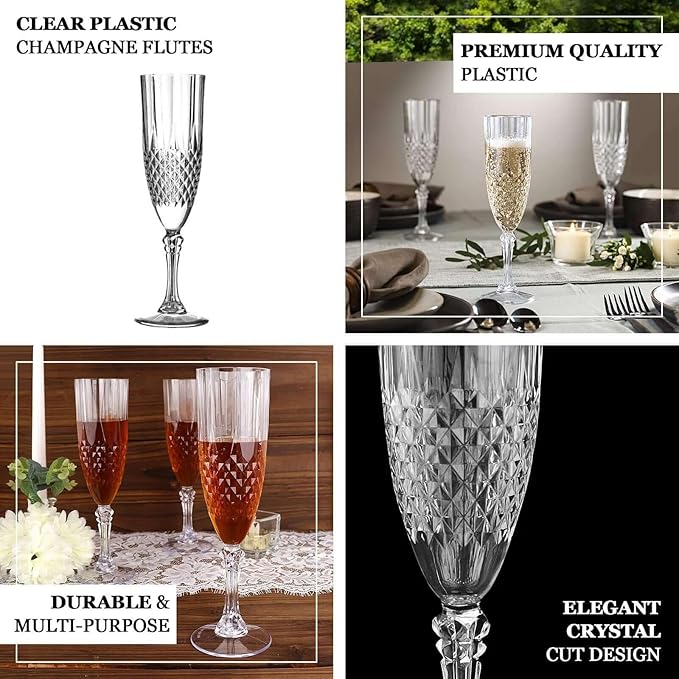Efavormart 6-Pack Champagne Glasses, 8oz Shatterproof Plastic Crystal Cut Toast Flutes, Dusty Rose for Party Celebration Wedding