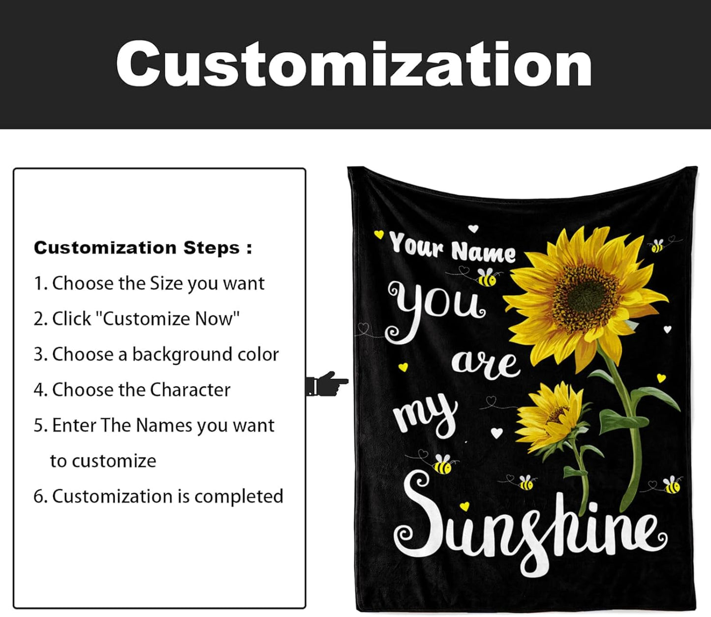 Jekeno Personalized Sunflower Blanket Custom Throw Blanket with Your Name Soft Warm Lightweight for Adults Women Gift 50"x60"