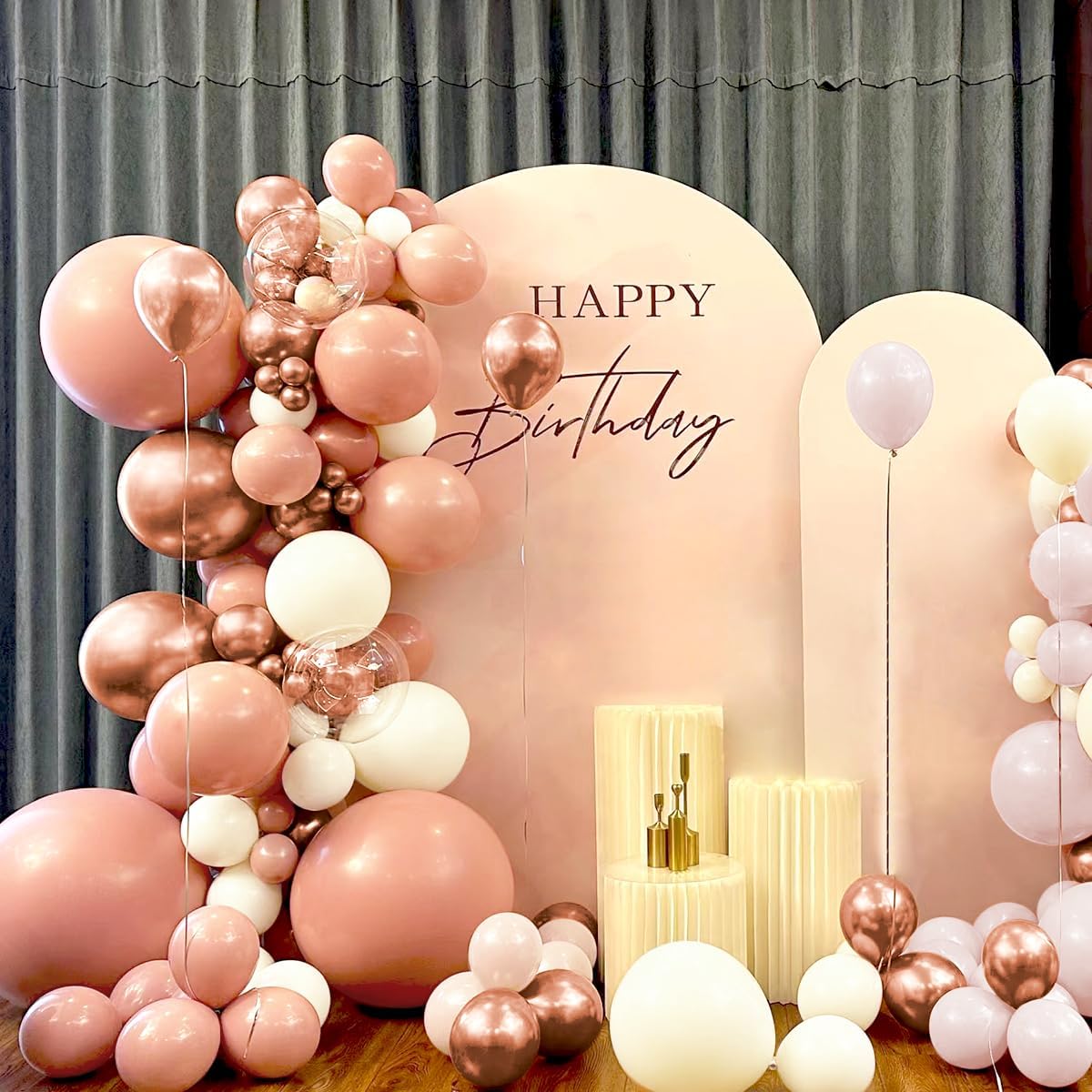 Dusty Pink White Rose Gold Balloons Arch Kit, 160Pcs Boho Retro Pink White Sand Metallic Rose Gold Blush Pink Garland for Girls Baby Shower Bridal Shower Birthday Wedding Party Decorations