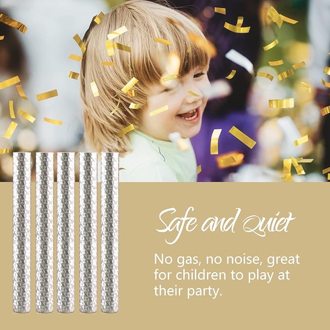 BATTIFE Confetti Wands, 7.8inch Confetti Shoot Poppers, Tissue Paper Flick Flutter Sticks for Wedding Celebrations, Anniversary, Birthday Parties, Gold (8Pack)